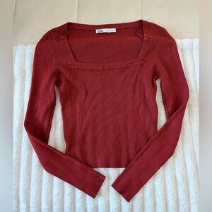 Zara Burgundy Ribbed Knit Top